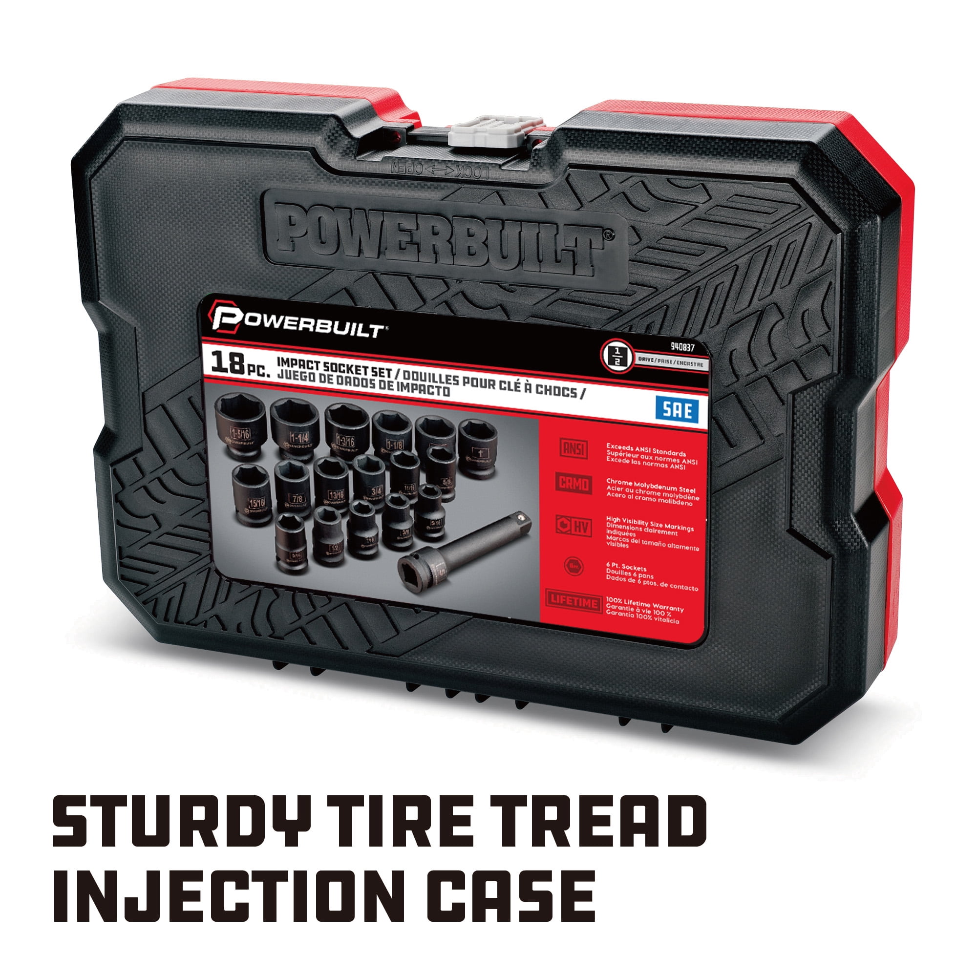 Powerbuilt 18 Piece 1/2 Inch Drive 6 Point SAE Impact Socket Set - 940837