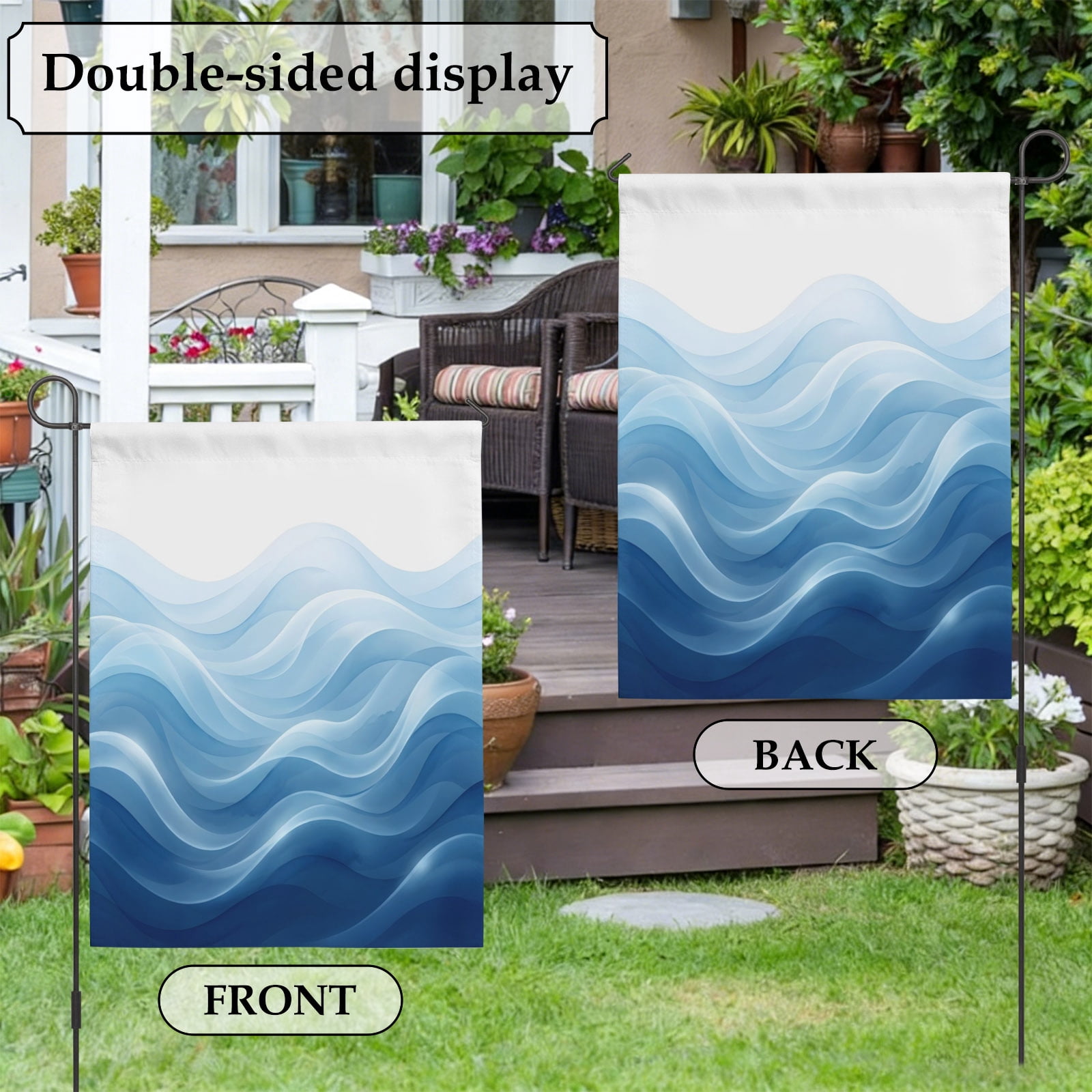 Blue Ombre House Flag 28 x 40 Inches, Abstract Modern Gradient Ripple Weather Proof Outdoor Patio Flags Double Sided Small House Decoration for Yard Lawn Outside Home