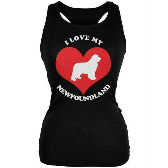 Valentines I Love My Newfoundland Black Juniors Soft Tank Top - Medium