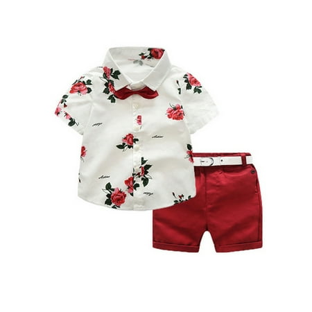 

wybzd Toddler Baby Kids Boys Floral Tie Tops Short Sleeve T-shirt+Shorts Pants Outfit Clothes Multicolor 3-4 Years