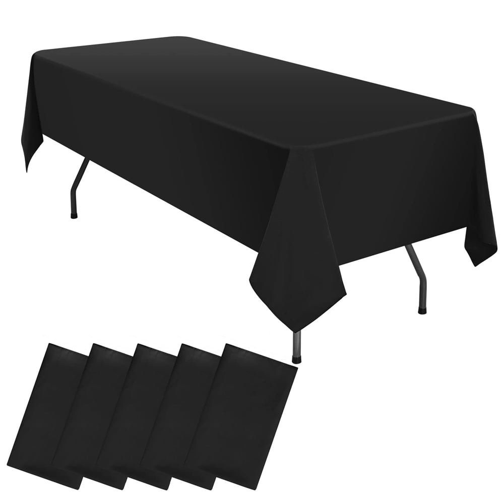 Pesonlook 5 Pack Black Tablecloth 60 x126 Inch Polyester Table Clothes