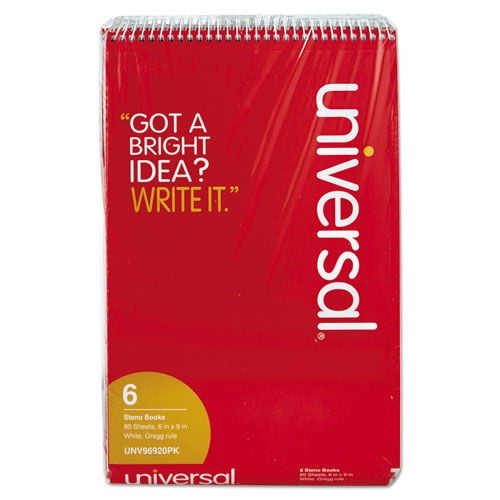 Universal UNV96920PK 6 in. x 9 in. Gregg Rule Steno Books - White (6 Pads/Pack, 80 Sheets/Pad)