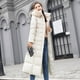thumbnail image 1 of Chaqueta de invierno con capucha y cuello de piel de color liso, acolchada de algodón, larga, con cordones y cálida, para mujer, 1 of 6