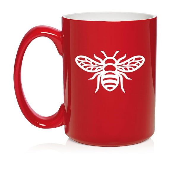 Honey Bee Ceramic Coffee Mug Tea Cup Gift for Her, Him, Friend, Coworker, Wife, Husband (15oz Red)