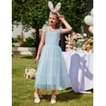 thumbnail image 6 of Arshiner Girls Summer Dress Tulle Ruffle Sleeve Smocked Cami Maxi Tiered Casual Tween Sundress, 6 of 7