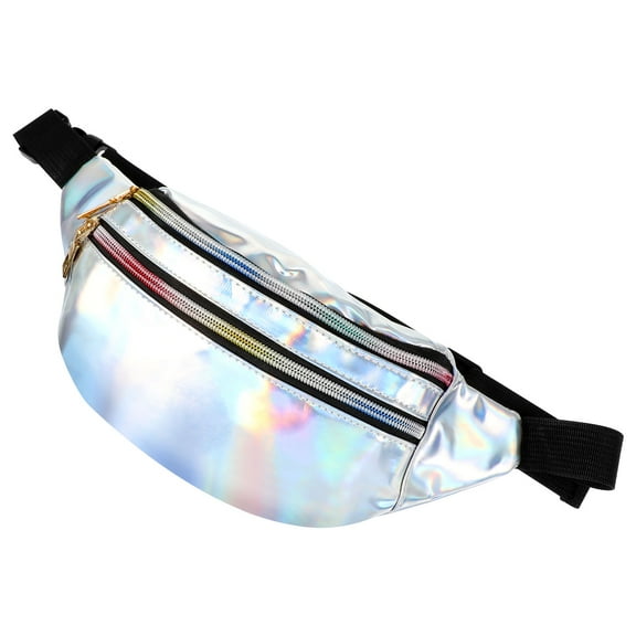 DEMACRIO Holographic Fanny Packs 1Pack Silver Pu Leather for Fashion Outfit