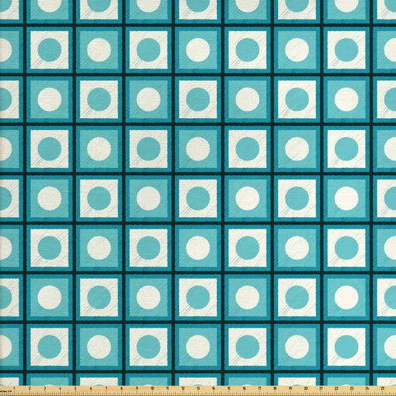 Geometric Upholstery Fabric by the Yard, Circles in Cubes Rhythmic Geometric Illustration, Decorative Fabric for DIY and Home Accents, Seafoam Sea Blue by Ambesonne