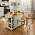 thumbnail image 6 of Aiho Rolling Island Table with Storage, 41.2" W Kitchen Island on Wheels with Drop Leaf & Spice/Towel Rack & Adjustable Shelf, Perfect for Kitchen, Living Room, White, 6 of 11