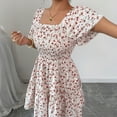 thumbnail image 4 of Summer Dresses for Women 2026 Boho Floral Smocked Square Neck Short Sleeve Mini Dress Ruffle Beach Summer Sundresses 2XL, 4 of 7