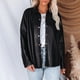 thumbnail image 1 of Chaqueta tipo camisa de cuero sintético para mujer, abrigo largo con botones, ropa de calle de otoño Ygjytge Negro T XL para Mujer, 1 of 6