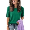thumbnail image 7 of Summer Short Sleeve Sweater for Women 2026 Casual Crew Neck Oversized Sweater Lightweight Knit Pullover Tops Dark Green L, 7 of 7