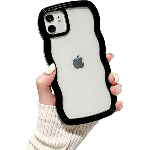 Compatible with Clear iPhone 11 Case Cute Simple Curly Wave Bumper Case Aesthetic Phone Case for Girls Women Soft TPU Protective Phone Cover-Black