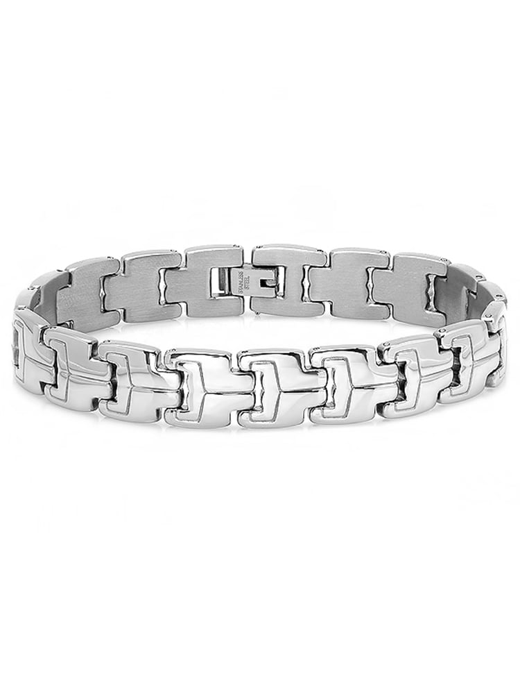 Oxford Ivy Stainless Steel Silver Colored Patterned Link Men s Bracelet Walmart