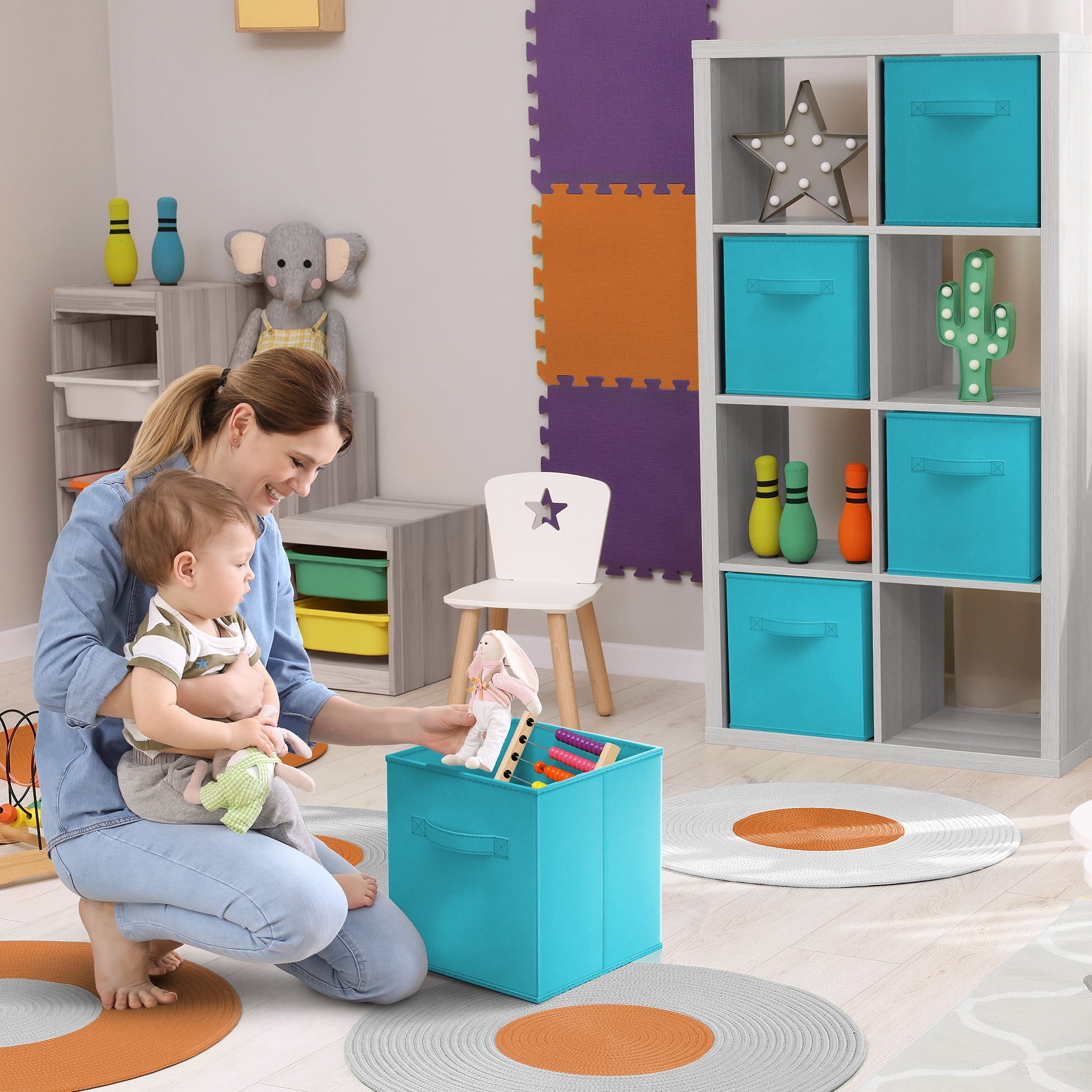 Sorbus 13" Foldable Fabric Storage Cube Bin, Aqua