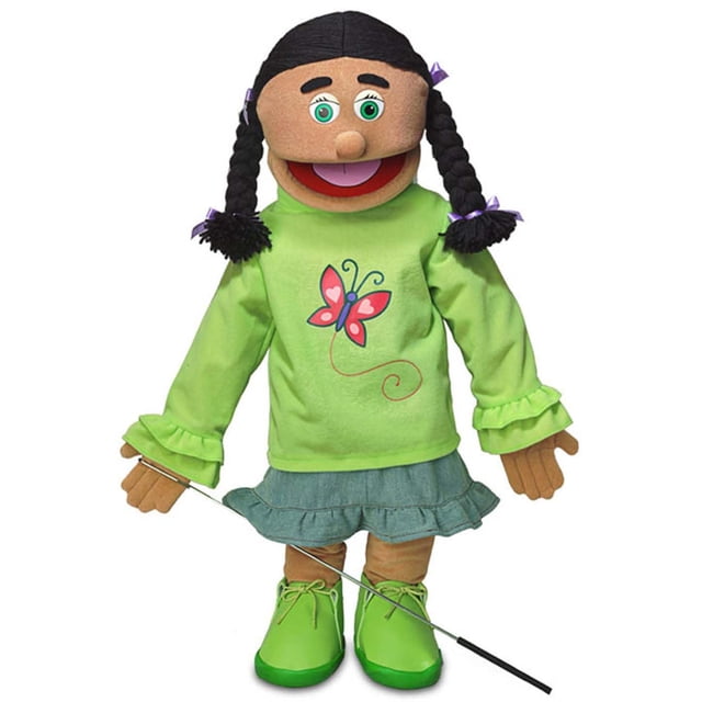 Marioneta estilo ventrílocuo de cuerpo completo de niña hispana Jasmine de 25 pulgadas