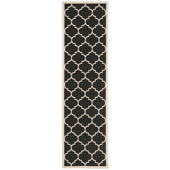 SAFAVIEH Courtyard Alyssa Geometric Indoor/Outdoor Runner Rug, Black/Beige, 2'3" x 16'