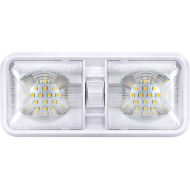 Luz de techo LED de doble cúpula para caravana, 12 V, 800 lm, iluminación interior para caravana/remolque con interruptor de encendido/apagado, blanco 6000-6500 K
