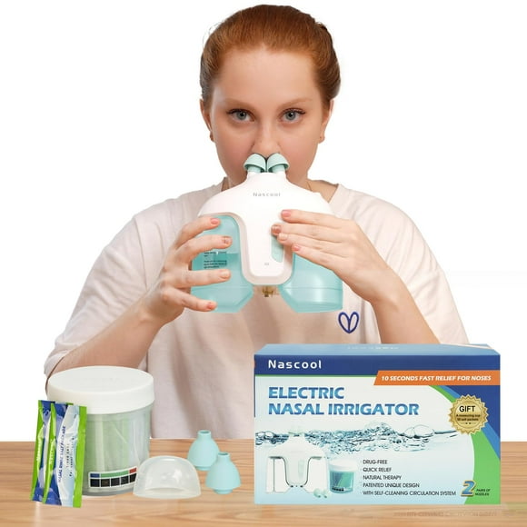 Nascool Electric Nasal Irrigation System Nasal Rinse Machine Nose Cleaner for Sinus Adult Nose Washer Nasal Rinsing System with 50 Saline Packets (Green)