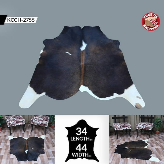 Natural Black & White Cowskin Rug - Small Cowhide Area Rug for Cozy Home Interiors, Ideal for Living Rooms, Bedrooms, or Entryways