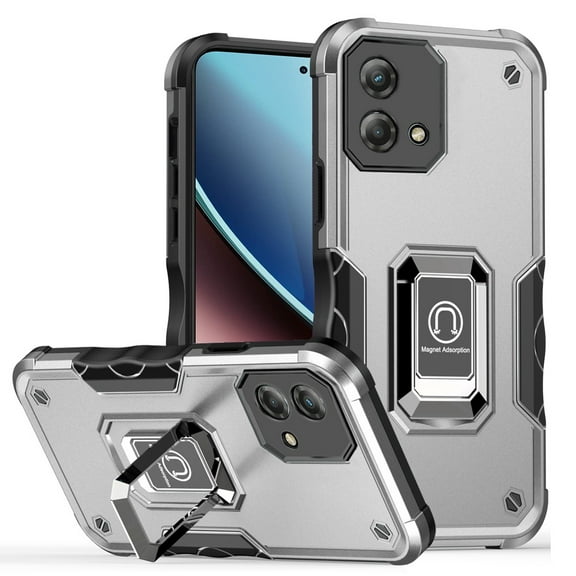 Military Grade Shockproof Hybrid Armor Case with Ring Grip for Motorola Moto G Stylus 5G 2023 - Silver