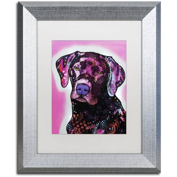 Trademark Fine Art "Black Lab" Canvas Art by Dean Russo, White Matte, Silver Frame