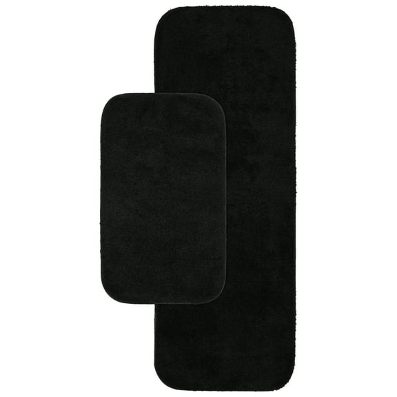 Garland Rug Traditional Washable Bath Rug Set, 2-Piece Set (21"x34" Bath Rug, & 22"x60" Runner) Black