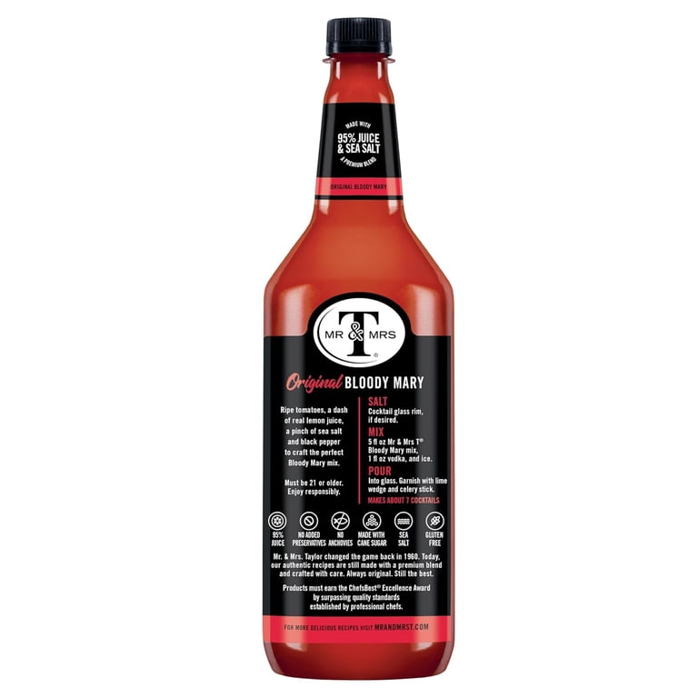Mr. and Mrs. T, Bloody Mary Mix, 33.8 fl oz, Pack of 6 - Walmart.com
