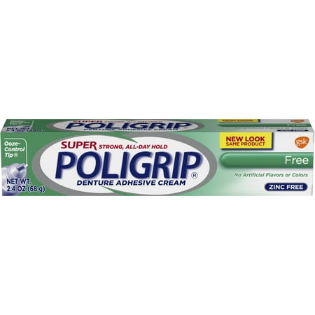 Super Poligrip Original Formula Zinc Free Denture Adhesive Cream, 2.4 ounce