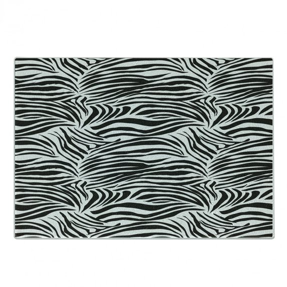 Zebra Print Cutting Board, Striped Zebra Animal Print Nature Wildlife Inspired Simplistic Illustration, Decorative Tempered Glass Cutting and Serving Board, Small Size, Black White, by Ambesonne