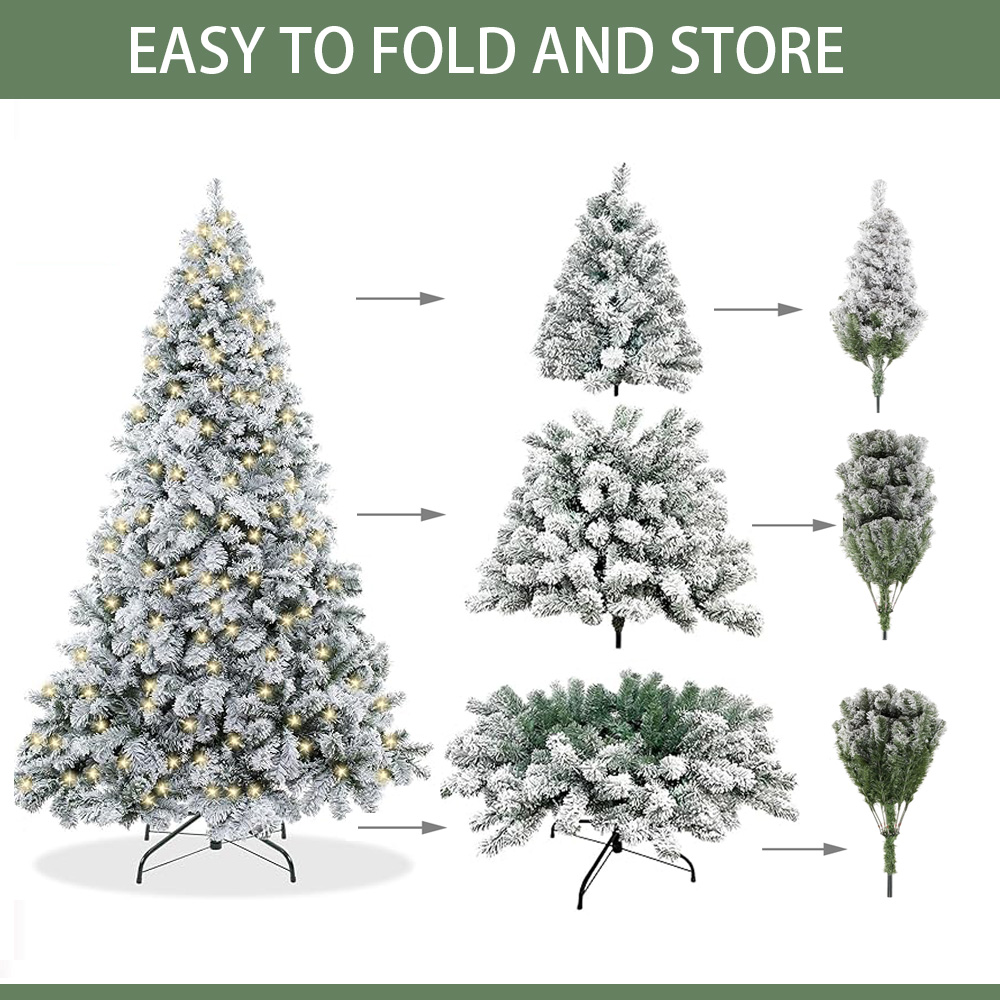 Abble 6 ft Pre-Lit Premium Snow Flocked Hinged Artificial Christmas Tree with 400 Warm White LED Lights