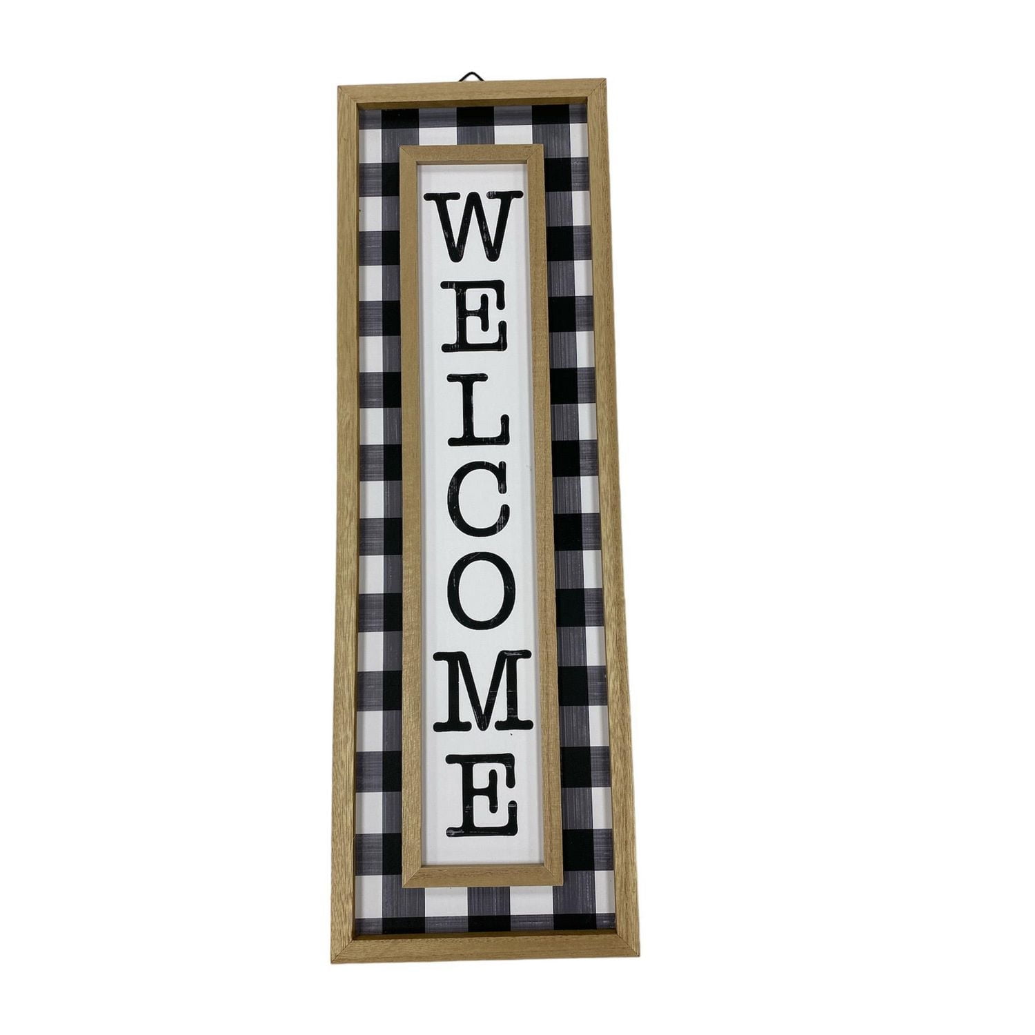 Way to Celebrate Harvest Black & White Plaid Vertical Welcome Sign