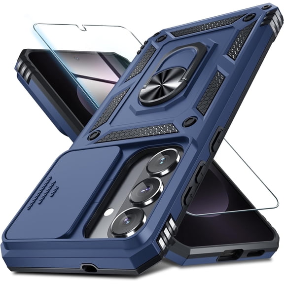 REQO Compatible with Samsung Galaxy S26 Case Built in Slide Camera Lens Cover Screen Protector Finger Ring Holder Kickstand,Heavy Duty Shockproof Full Body Phone Cover,2026
