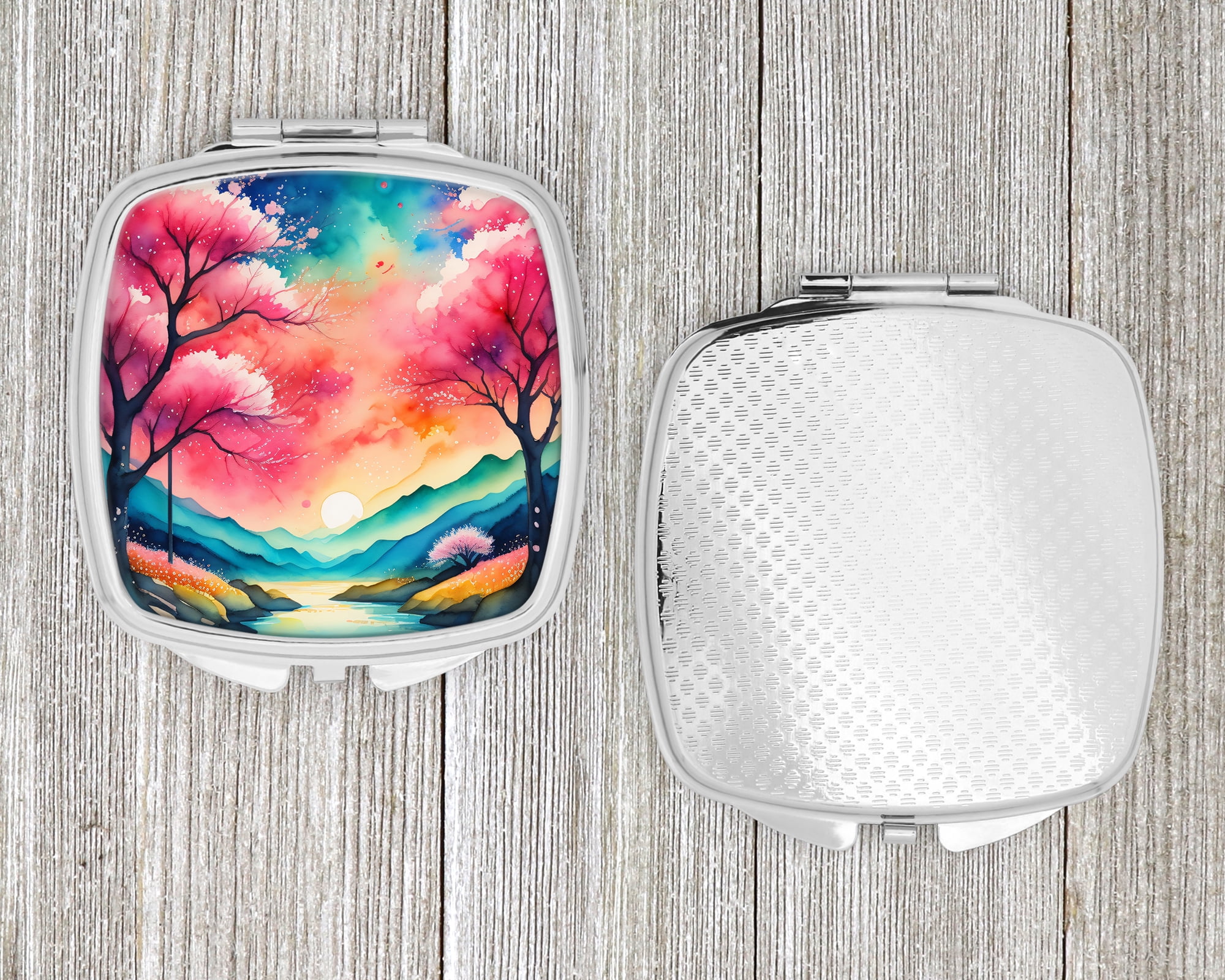 Colorful Cherry Blossoms Compact Mirror 2.75 in x 3 in