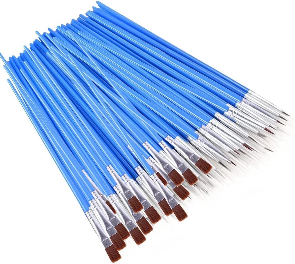 Set of 60pcs Paint Brushes, Round Flat Small Paint Brush Bulk for