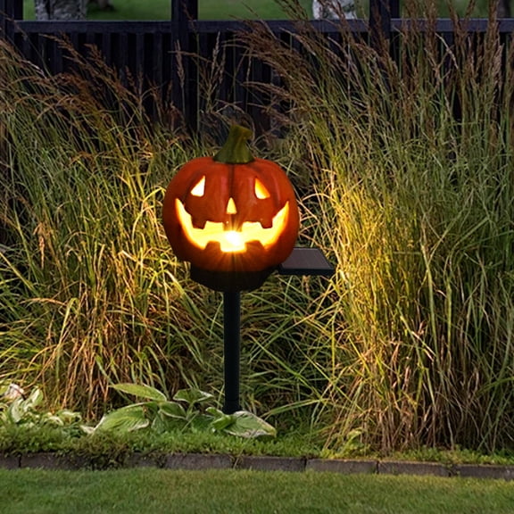 Solar Halloween Garden Stake Lights, Outdoor Spooky Pathway Decorations for Yard, Lawn, Patio, Walkway and Porch, Festive Pathway Seasonal Lighting Decor, Orange