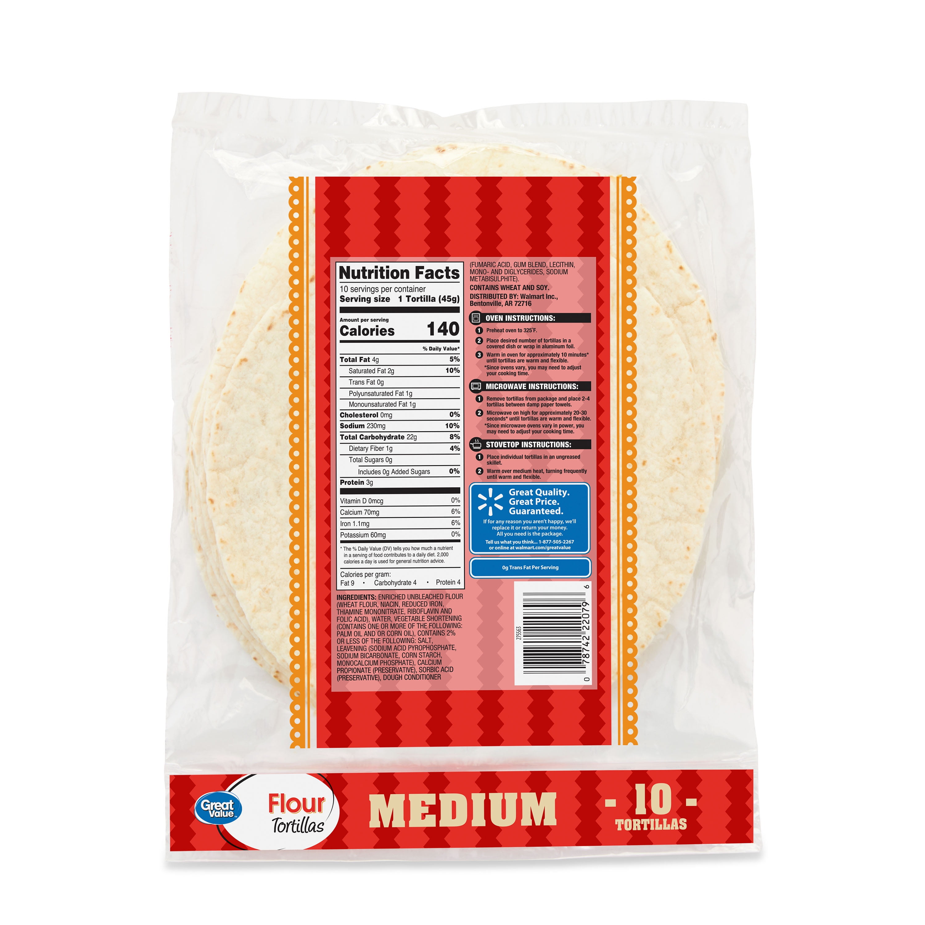 Great Value Medium Soft Taco Flour Tortillas, 16 oz, 10 Count