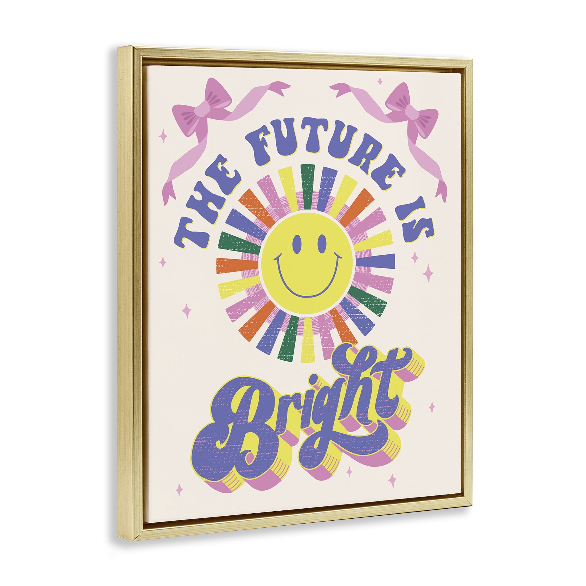 Stupell Industries Groovy Future Is Bright Text & Numbers Painting Gold Floater Framed Canvas Art Print Wall Art, 25 x 31
