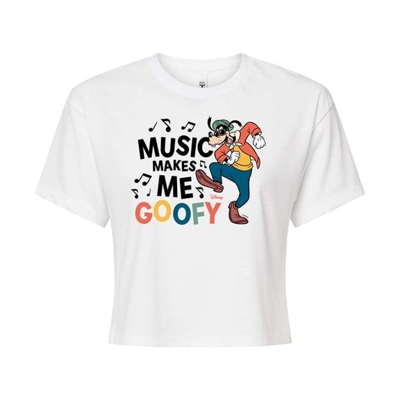 Disney - Mickey & Friends - Music Makes Me Goofy - Dancing - Juniors Cropped Cotton Blend T-Shirt