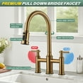 thumbnail image 5 of Wowow Gold Bridge Kitchen Faucet: 3 Holes Kitchen Faucet with Pull Down Sprayer - Two Handles 8 Inch Centerset Kitchen Sink Faucet, 360° Swivel Spout, 5 of 8
