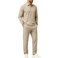 thumbnail image 2 of DORKASM Men's Linen 2 Piece Set Long Sleeve Shirt Pants Outfit Khaki M, 2 of 6