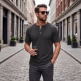 thumbnail image 2 of GrmtClth Men's Textured Knit Henley Shirt Short Sleeve Notch Neck Casual Top Soft Breathable Daily Wear Work Hiking Outdoor Activities Tee Black XL, 2 of 5