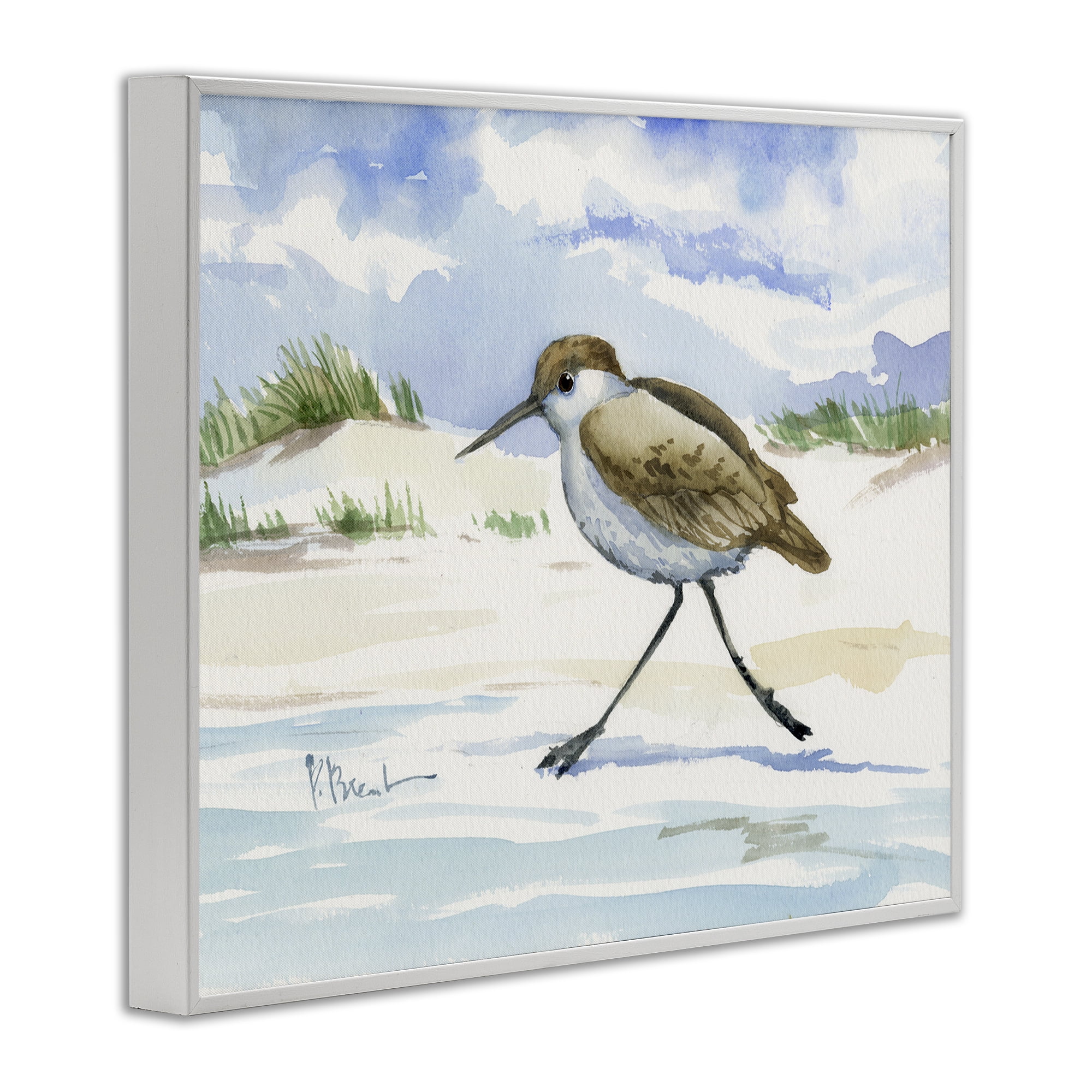 Stupell Industries Inlet Beach Sandpiper Running White Framed Giclee Art, design by Paul Brent