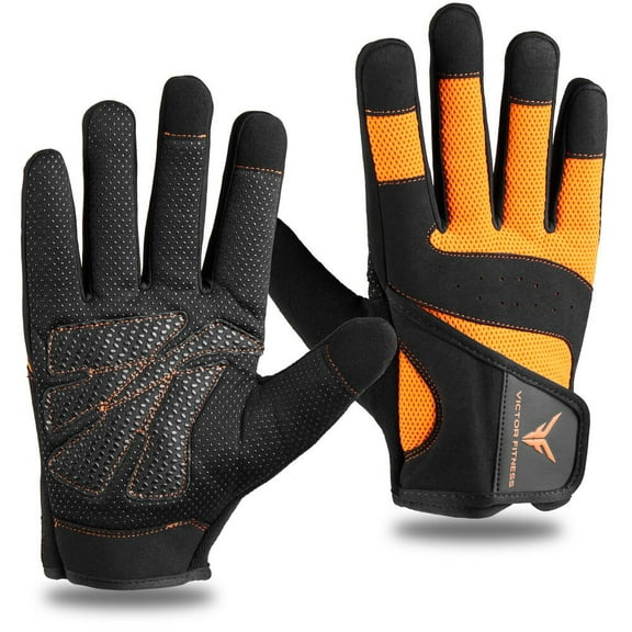 Victor Fitness VG04BEM Black/Electric Orange Size Medium - Full Finger Men's Gloves