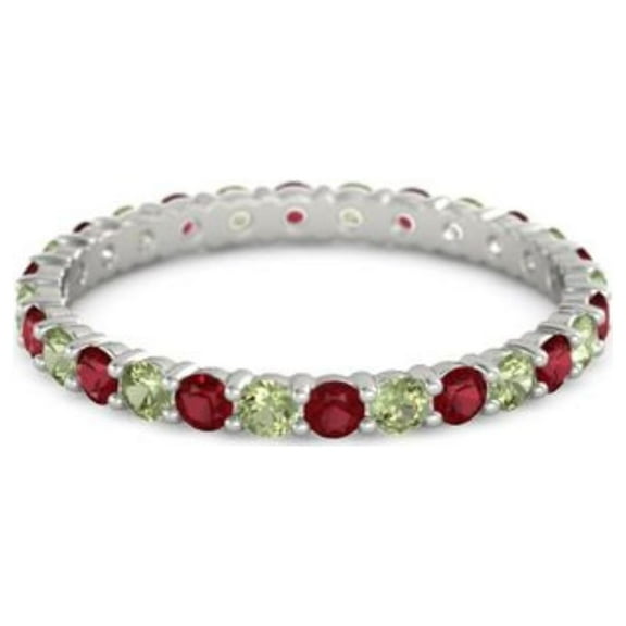 Ruby With Peridot Round 2.50 MM Eternity 925 Sterling Silver Women Stacking Ring Jewelry Size US- 5.5