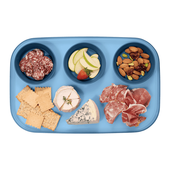 madesmart dipware 3 Bowl Serving Tray, Collapsible & Removable Dip Bowls for Charcuterie, Guacomole, Snacks, Veggies, Premium Dishwasher & Microwave Safe, Multipurpose Plate & Bowl, Cloud