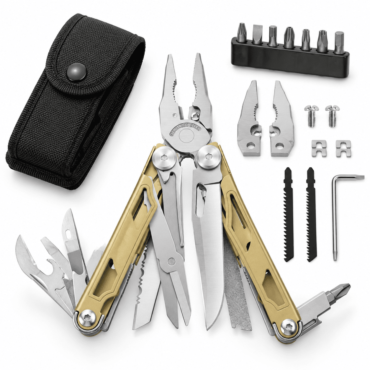 31-in-1 Golden Multitool Pliers Pro EDC Pocket Tool for Outdoor Camping DIY