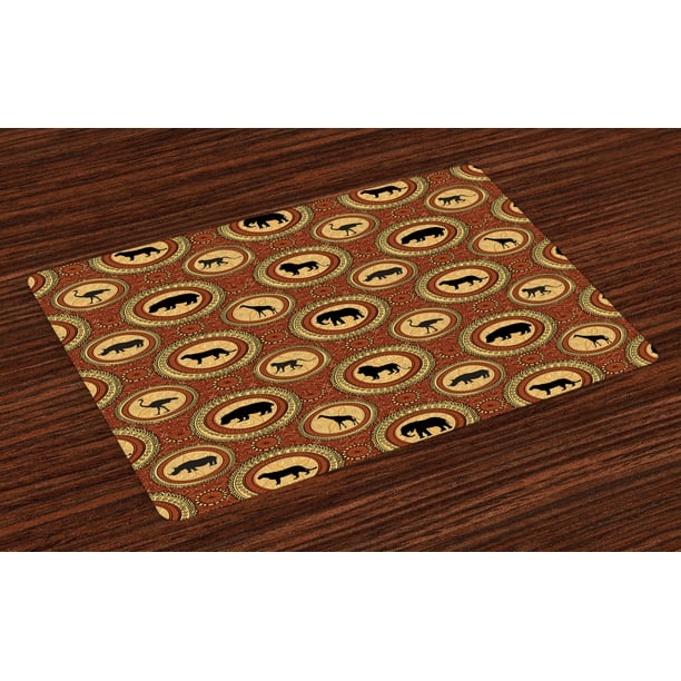 Safari Placemats Set of 4 African Ethnic Medallion Pattern with Monkey