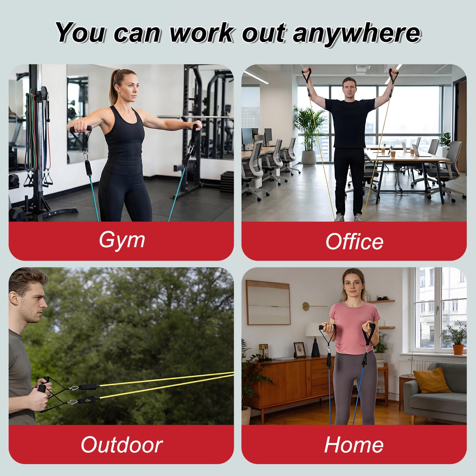 Gaderth 5 Pcs Exercise Resistance Bands with Handles Physical Resistance Tube Workout Bands, Adjustable Resistance Bands, TPE Material for Muscle Toning Strength Training