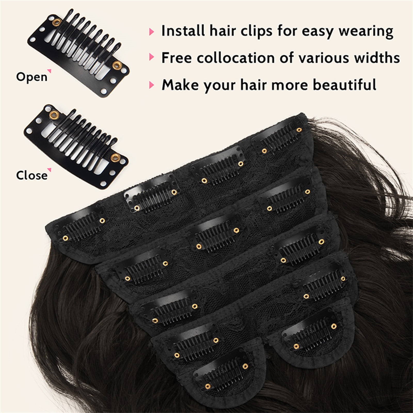 6pcs/set Clip in Synthetic Hair Extensions 22Inch Long Wavy Clip in Hair Hairpiece Heat Resistant Hair Extension Clips In Dark Brown Hairpiece for Women