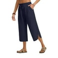 thumbnail image 6 of Tianiyouqing Linen Pull on Capri Pants for Women Lightweight High Waist Drawstring Stretch Cropped Pants Elastic Comfy Work Gauchos Pants with Pockets Navy XXL, 6 of 6
